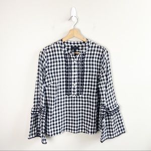 J. Crew Gingham Bell Sleeve Long Sleeve Blouse